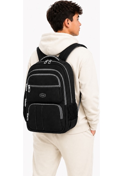 Unisex Kanvas Kumaş Laptop Bölmeli Okul Çantası , Günlük Spor Seyahat Sırt Çantası Siyah