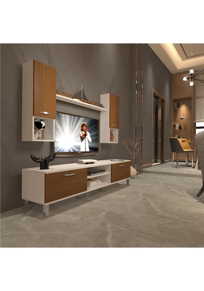 Decoraktiv Eko 5da Slm Dvd Krom Ayaklı Tv Ünitesi Tv Sehpası Beyaz - Ceviz