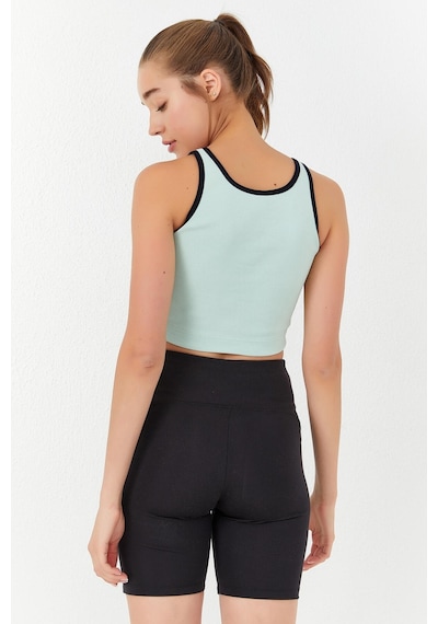 Tommy Life Su Yeşili Basic Sıfır Kol Dar Kalıp U Yaka Kadın Crop Top Atlet - 97162 Su Yeşili