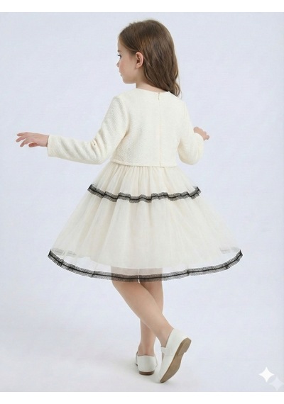 Xo Kids Siyah Fiyonk Ve Şerit Detaylı Tüllü Prenses Model Çocuk Elbise 3-7 Yaş 4427 Ekru Xo Kids Siyah Fiyonk Ve Şerit Detaylı Tüllü Prenses Model Çocuk Elbise 3-7 Yaş 4427 Ekru