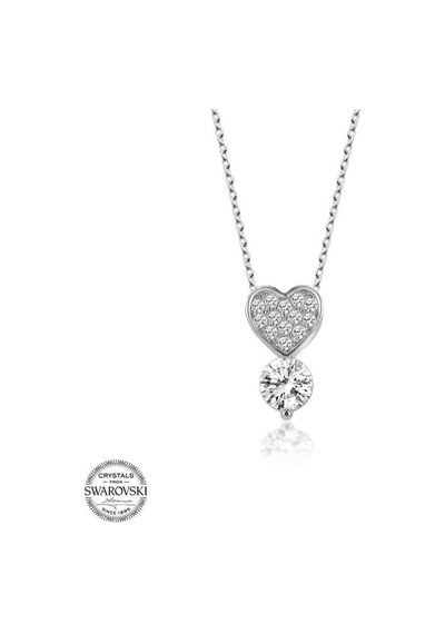 Gumush Swarovski Taşlı Gümüş Kalp Tektaş Kadın Kolye