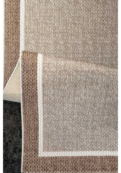 Natura Sisal Hasır Görünümlü Çift Bordürlü Oval Halı Ntr28 Kahve