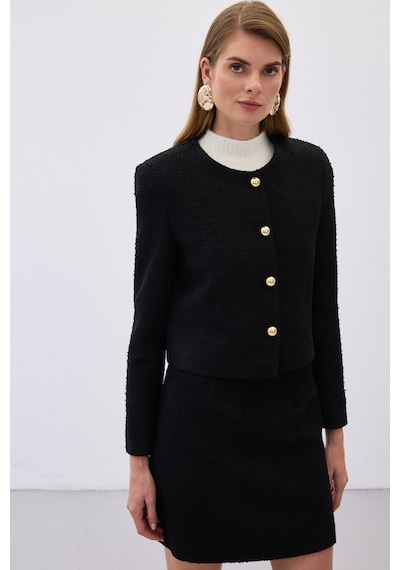 Sateen Kısa Tüvit Ceket - Siyah-136520 Siyah