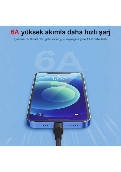 Ultra Dayanıklı 3 Lü 66w Şarj Kablosu 6a 6 Çip 2000 Kez Bükülmeye Dayanıklı 1.2 Metre 1.2M 3ın1