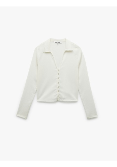 Koton Gömlek Yaka Uzun Kollu Düğmeli Slim Fit Tişört Ekru 6wal10212ık Ekru