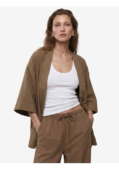 Koton Modal Kumaş Şal Yaka Cepli Uzun Kollu Kimono Ceket Bej 6sak50042ew Ekru