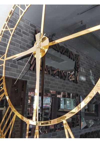 Ayna Denizi Golden Roma Model Altın Siyah Renk 50 Cm Dekoratif Aynalı Duvar Saati Siyah