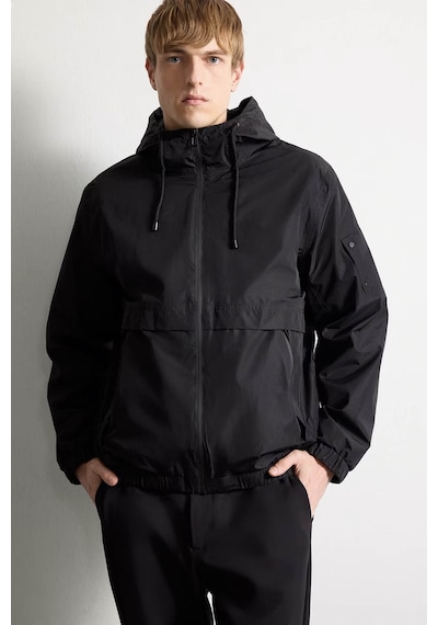 Defacto Slim Fit Kapüşonlu Fermuarlı Siyah Erkek Mont H1499ax/bk27