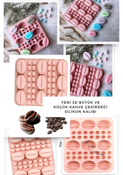 Yeni Büyük Ve Küçük Kahve Çekirdeği Silikon Buz Çikolata Şeker Jöle Kalıbı - 3d Silikon Kalıp Pembe