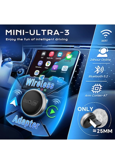 Kablosuz Carplay Adaptörü Carlinkit Mını Ultra3 Tak Ve Çalıştır Kablolu Carplay'i Wireles S Carpla Y Wired And
