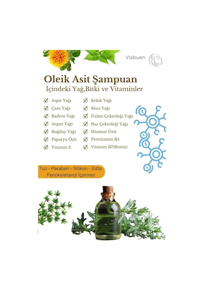 Visbuen Oleik Asit 14 Doğal Aktifli Yıpranmış Saçlar İçin Onarıcı Bakım Şampuanı 500 ML