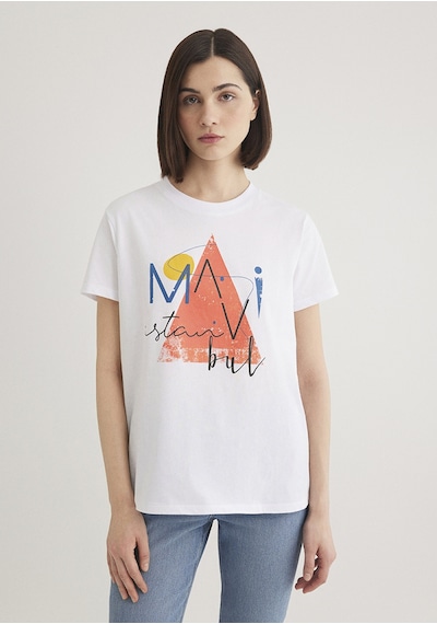 Mavi - Üçgen Baskılı Beyaz Istanbul Tişört 168892-620 Beyaz