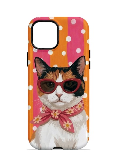 Velvoria Valestra Turuncu Retro Kedi Apple iPhone Uyumlu 12 Pro Darbe Korumalı Kılıf Valestra Select - Turuncu Retro Kedi