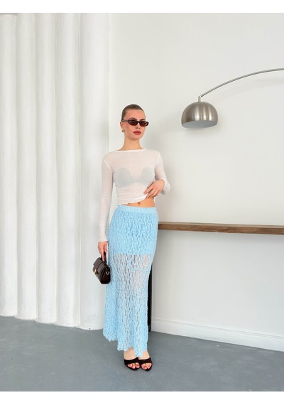 Verymoda Dantel Abiye Etek F1887 Mavi