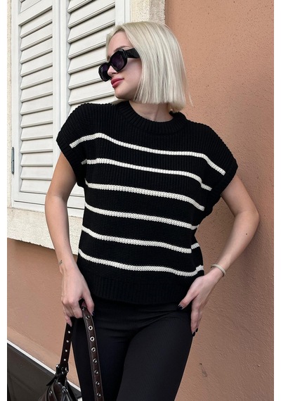 Madmext Siyah Çizgili Triko Süveter Mg2159