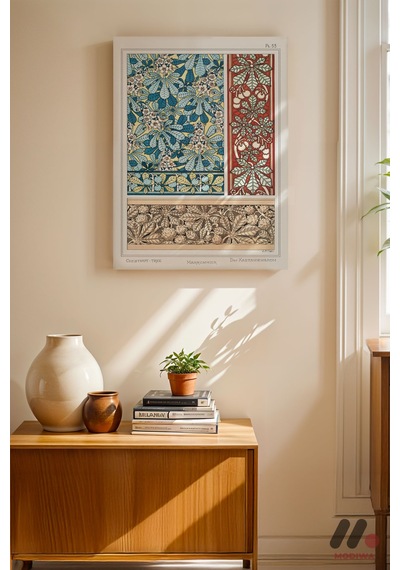Art Nouveau Mavi Desen Paneli, Çerçevesiz Yüksek Kalite Duvar Afişi - Ev Dekorasyonu