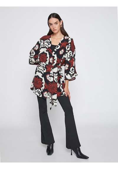 Koton Desenli Kuşaklı Kimono Siyah Desenli 3wak50006cw 3WAK50006CW9D9 Siyah