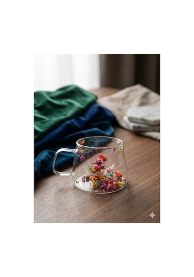 Çift Çıdarlı Çiçekli Cam Bardak 250ml. Şefaf