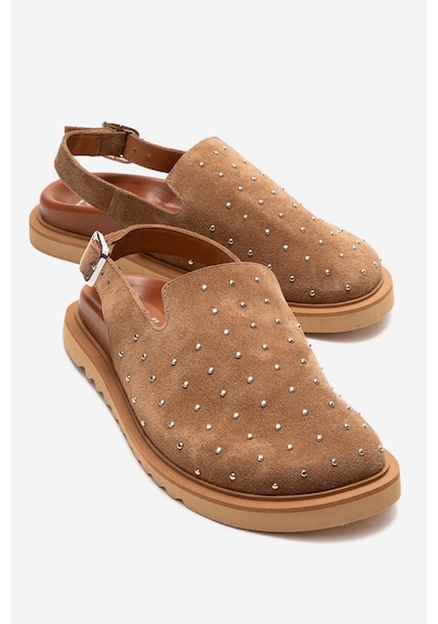 Luvishoes Our Toprak Hakiki Deri Süet Zımbalı Burnu Kapalı Kadın Sandalet Toprak
