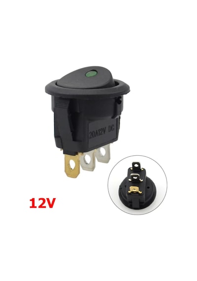 Ic-132 Yuvarlak Nokta Işıklı Yeşil Anahtar On-Off 3P 12V 25 Adet
