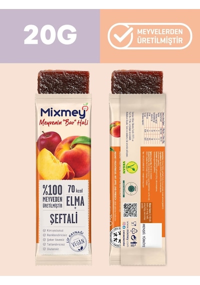Mixmey Şeftali Erik Karma Meyve Barı 24 Adet | Atıştırmalıklar – Vegan, Glutensiz (20GR X 24 ADET)