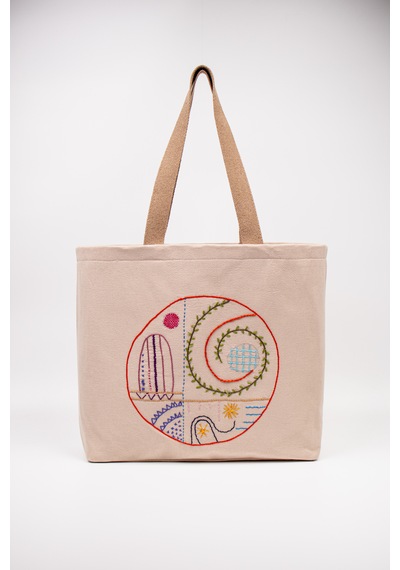 Fabric Craft Bag Omuz Çantası Duck Kumaş Patchwork Sashiko El İşlemeli Günlük Çanta 44x34 Cm Sütlü Kahve