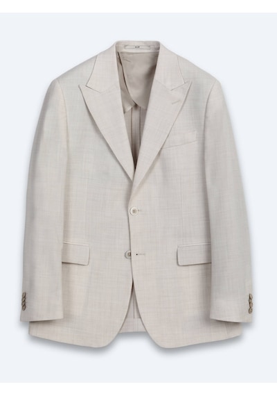 Kip Bej Desenli Modern Fit Yün Karışımlı Takım Elbise
