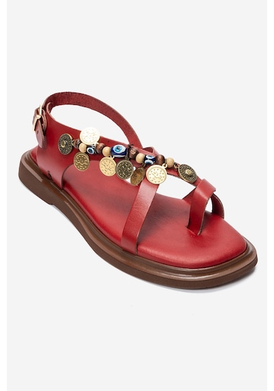 Luvi Shoes Hush Kırmızı Hakiki Deri Boncuklu Kadın Parmak Arası Sandalet