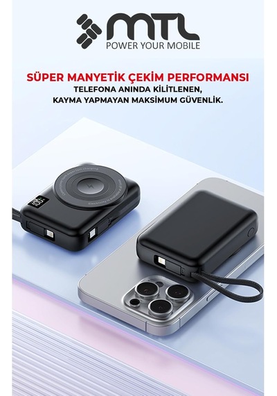 Magsafe 3in1 37,5 Watt Hızlı Şarj Powerbank Watch Ve Airpods Şarj Destekli Mt4580 Siyah İle Uyumlu Çok Renkli