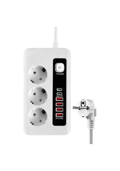 3500w Akım Korumalı Çoklu Priz, 3 Priz Girişi, 2 Type-c + 4 Usb Port