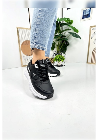 Günlük Kadın Sneaker Bağcıklı Oval Burunlu Kalın Desenli Taban Rahat Hafif Spor Ayakkabı 2110 Siyah - Beyaz Günlük Kadın Sneaker Bağcıklı Oval Burunlu Kalın Desenli Taban Rahat Hafif Spor Ayakkabı 2110 Siyah - Beyaz