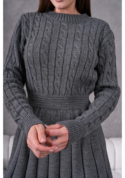 Flex Fashıon Saç Örgülü Trend Popüler Triko Mini Elbise Koyu Gri - 662242424 Koyu Gri - 662242424 Koyu Gri