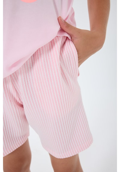 Rolypoly 3795 %100 Pamuk Kız Çocuk Kısa Kol Cepli Şort Pijama Takımı Pembe
