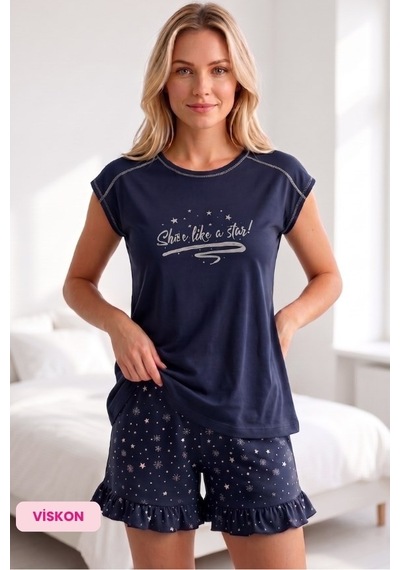 Guava Rahat Düğmesiz Kadın Bisiklet Yaka Yazlık Viskon Kısa Kol Mini Şortlu Pijama Takımı lacivert Guava Rahat Düğmesiz Kadın Bisiklet Yaka Yazlık Viskon Kısa Kol Mini Şortlu Pijama Takımı lacivert