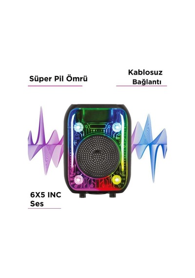 D66 Siyah Kablolu Mikrofonlu Bluetooth Hoparlör