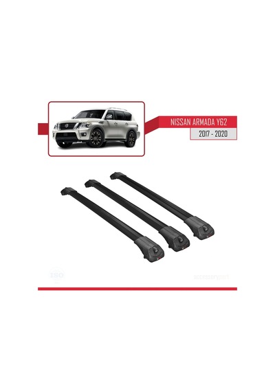 Nissan Armada Y62 2017-2020 Arası İle Uyumlu Ace-1 Ara Atkı Tavan Barı Siyah 3 Adet Bar