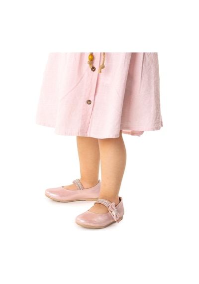 Kiko Kids Cırtlı Kız Çocuk Taşlı Babet Ayakkabı 252 Pudra 001