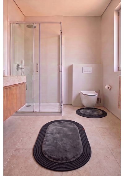 Banyo Paspası Takımı 60x100+60x60 Cm Düz Antrasit Gri & Siyah
