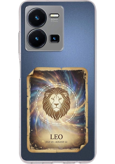 Vivo Y22s İle Uyumlu Burç Kartları Aslan Tasarımlı Şeffaf Silikon Kılıf Şeffaf