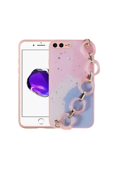 Apple Uyumlu iPhone 7 Plus Kılıf Simli Desenli El Askılı Tutacaklı Zore Elsa Silikon Kapak