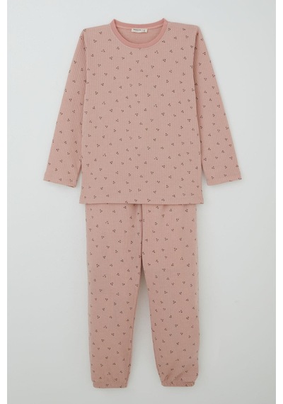 Breeze Kız Çocuk Pijama Takımı Minimal Mini Desenli 4-8 Yaş, Gülkurusu Gülkurusu