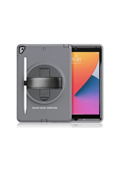 Jenerik Apple İpad 10.2 7.nesil Kılıf Hand Strap Tablet Kılıfı - Gri
