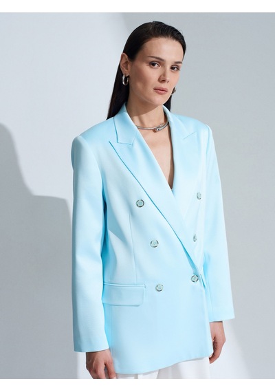Dilvin 60802 Kruvaze Saten Blazer Ceket-mavi