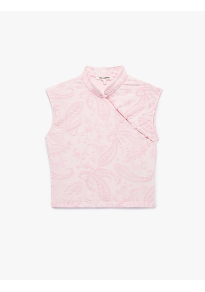 Koton Slim Fit Kolsuz Düğmeli Qipao Yaka Tül Bluz Pembe 7wal60017ık Gül