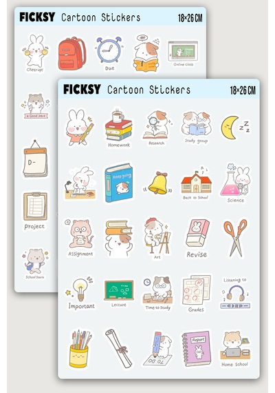 Kawaii Sevimli Öğrenci Sticker Seti - 50 Adet Etiket Çıkartma Diğer