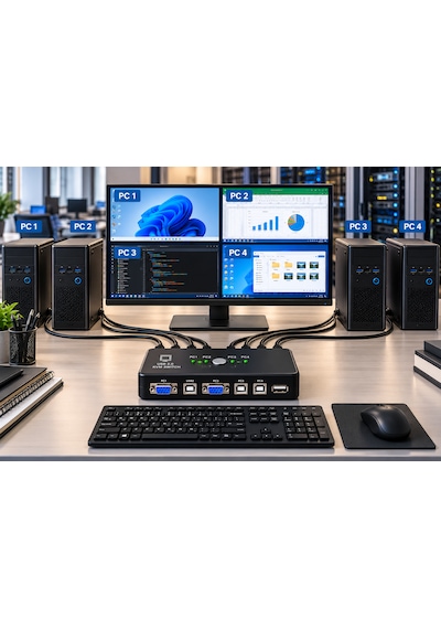 2 Port Usb Kvm Switch 2 Bilgisayar Tek Monitör Klavye Mouse Paylaştırıcı Vga Bağlantılı Usb 2.0 Çoklu Pc Kontrol Cihazı