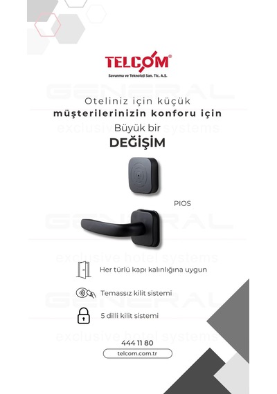 Yangına Dayanıklı Kartlı Otel Kapı Kilidi Otel Oda Kilidi Telcom- Pios 1 Adet