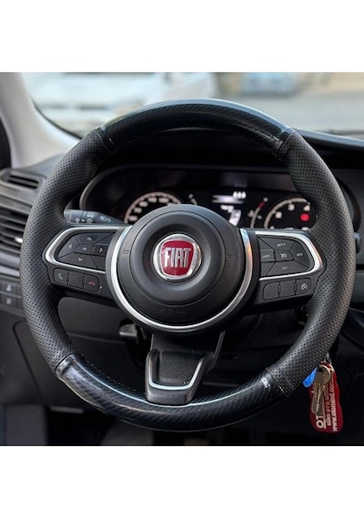 Fiat Egea Cros Ve 2024 Araca Özel Dikmeli Direksiyon Kılıfı Noktalı-microfiber Carbon Siyah
