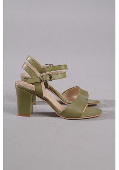Seç Kundura Seç 0032 Hakiki Deri Tek Bant Sandalet Topuk Boyu 8,5cm Yeşil - 40 Yeşil