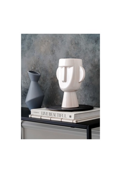Mr. Nordic Face Vazo Dekoratif Obje Beyaz - 82336735 Beyaz